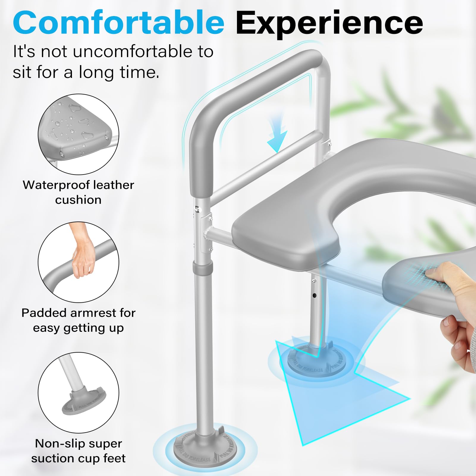 Raised Toilet Seat with Handles, 350lbs 7 Adjustable Height Elevated Toilet Seat Riser with Cozy Padded, Toilet Safety Frame Toilet Helper for Seniors, Handicap, Pregnant, Fit Any Toilet