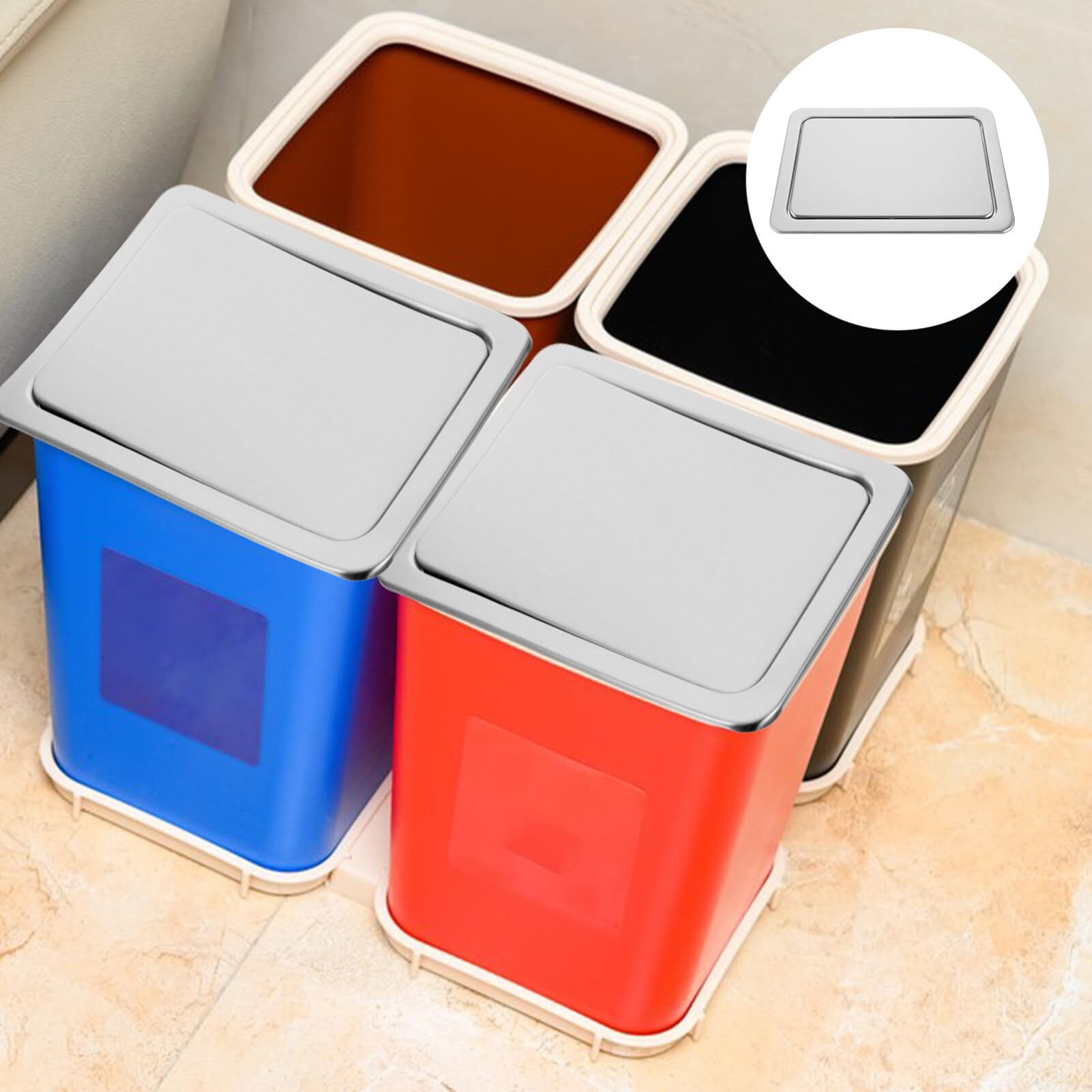 Cabilock Trash Can Embedded Type Trash Bin Cover Countertop Flap Lid Kitchen Supply Bathroom Supply Recessed Trash Bin Lid Kitchen Accessory 430 Stainless Steel Clamshell Concealed Sink