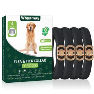 4 pack flea collar for dogs, dog flea and tick treatment, 8 months protection flea and tick collar for dogs, waterproof dog flea collar, adjustable collar flea and tick prevention for dogs,black