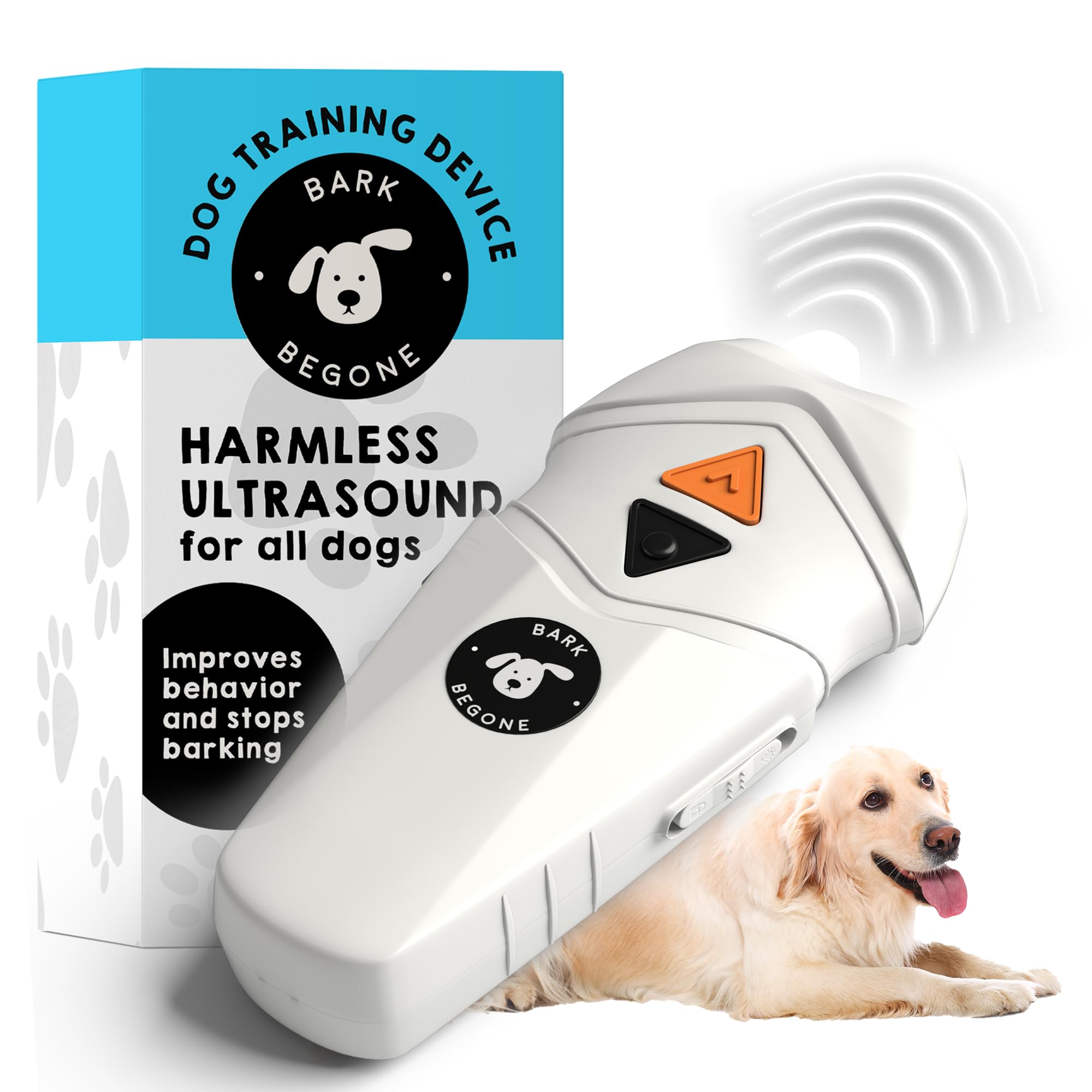 NEW 2024 Bark Begone Rechargeable Dog Trainer - Anti Barking Dog Device - New and Improved Ultrasonic Emitter - Bark Collar Alternative - Dog Bark Deterrent Device - Long Range - Correct Poor Behavior