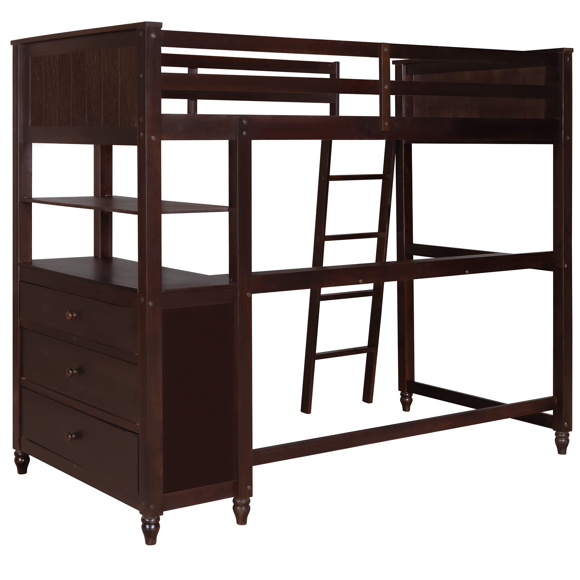 Bellemave Twin Loft Bed with Desk and Storage Drawers, Wood Loft Bed Frame with Dresser and Ladder for Kids Adults Boys Girls Teens, Espresso