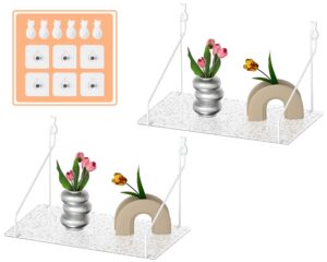 qsqueen elevate your space with acrylic floating shelves set of 2 - perfect for bedroom, living room, bathroom, kitchen decor-transform your home decor! easy install, no drilling required!