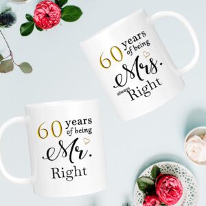 60th Wedding Gifts for Couple, 60th Anniversary Ideal Gifts for Wife Husband Parents Couple Grandparents, 60 Year Anniversary Engagement Gifts for couple, 60th Anniversary Coffee Mug Set of 2, 11oz