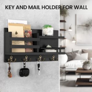 Nekon Key Holder for Wall with Shelf 16.5" W x 8.6" H x 3.7" D, Wood Dog Leash Hanger Key and Mail Organizer Wall Mount, Key Rack Hanger Decorative for Entryway Bedroom (Black)