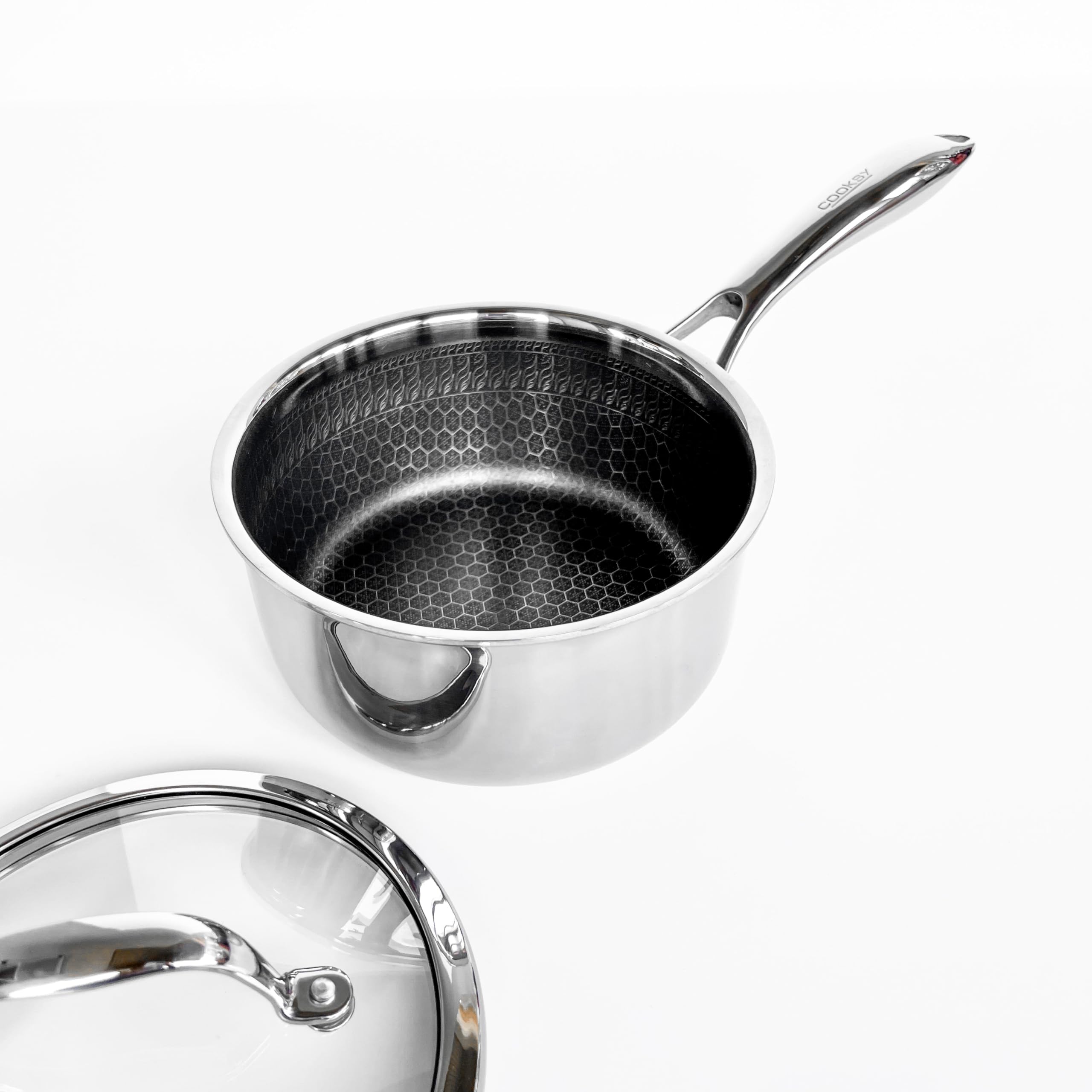 Cooksy 1.5 Quart Hexagon Surface Hybrid Stainless Steel Saucepan with Lid