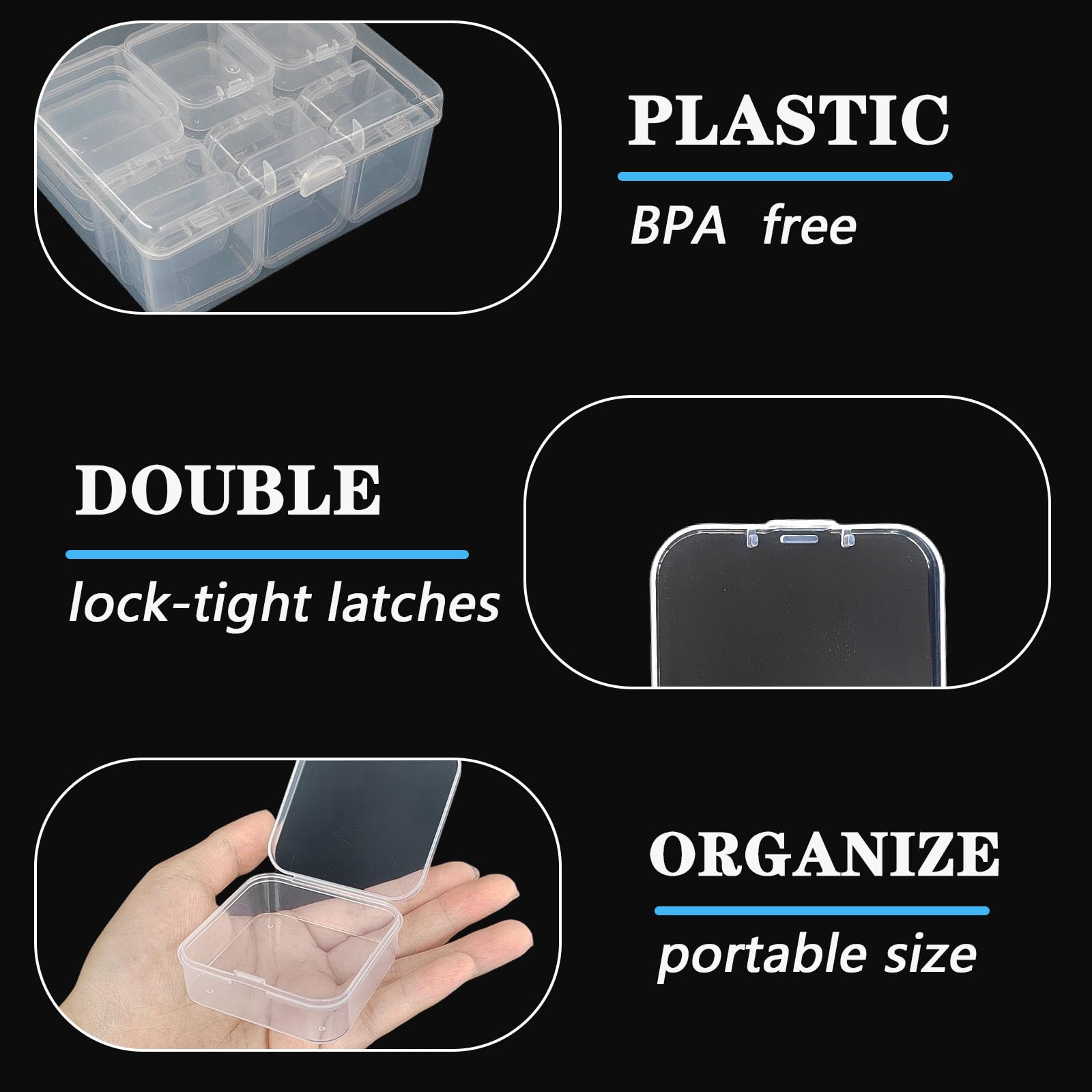 48Pcs Bead Organizer Storage Boxes,Small Clear Plastic Containers Box with Hinged Lid for Jewelry,Diamonds,DIY Art Craft Accessory(2.17 x 2.17 x 0.79 Inch)