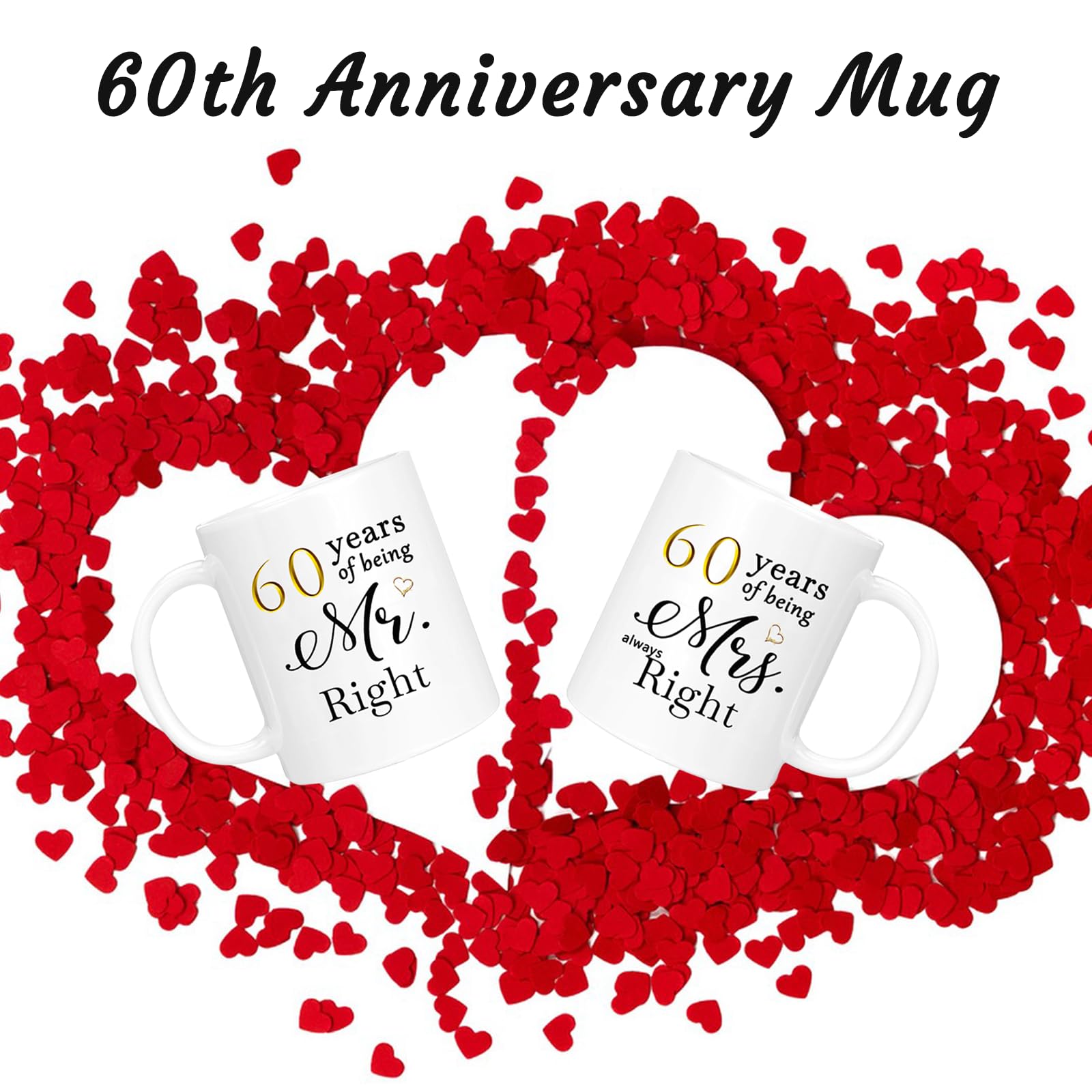 60th Wedding Gifts for Couple, 60th Anniversary Ideal Gifts for Wife Husband Parents Couple Grandparents, 60 Year Anniversary Engagement Gifts for couple, 60th Anniversary Coffee Mug Set of 2, 11oz