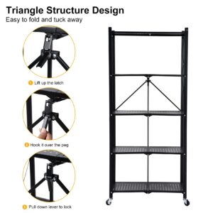 Simple Deluxe HealSmart 5-Tier Heavy Duty Foldable Metal Rack Storage Shelving Unit with Wheels Moving Easily Organizer Shelves Great for Garage Kitchen Holds up to 1250 lbs Capacity, Black,2 Pack