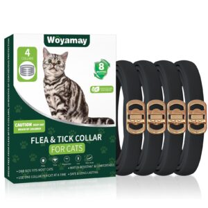 4 pack flea collar for cats, cat flea and tick treatment, 8 months protection flea and tick prevention for cats, waterproof cat flea collar, adjustable cat flea and tick collar for cats kittens, black