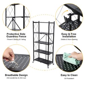 Simple Deluxe HealSmart 5-Tier Heavy Duty Foldable Metal Rack Storage Shelving Unit with Wheels Moving Easily Organizer Shelves Great for Garage Kitchen Holds up to 1250 lbs Capacity, Black,2 Pack