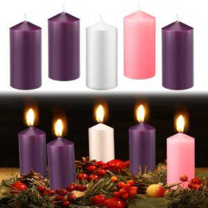 mtlee 5 pcs christmas advent pillar candle 3x6 inch candle unscented solid color candles white pink purple church candles lasting burning hand poured for holiday gifts home decor (pillar)