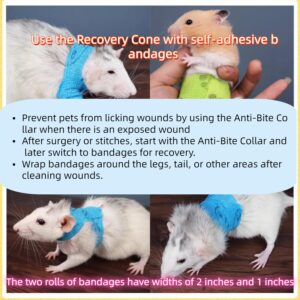 MANON ROSA Hamster Recovery Cone-E Collar & 2Pcs Self-Adhesive Bandages Set - Post Surgery Neckwear for Small Animals Rabbits Rats Ferrets Squirrels Chinchilla- Pet Medication Supplies(1C2B Small)