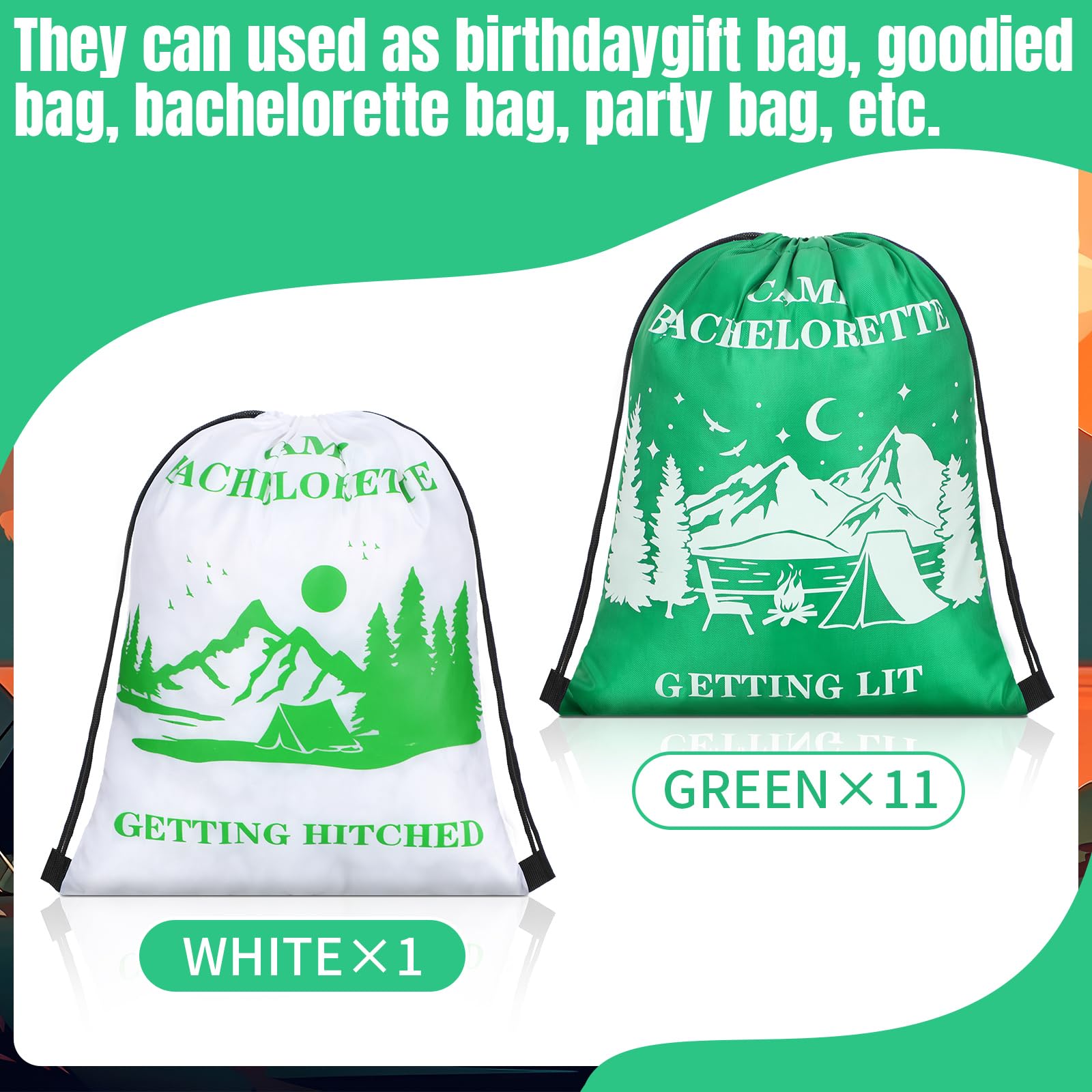 Aliceset 12 Pcs Camp Bachelorette Getting Lit Gift Bags Getting Hitched Bridesmaid Drawstring Bag Bridal Shower Camp Bachelorette Decorations Reusable Bachelorette Party Drawstring Backpacks