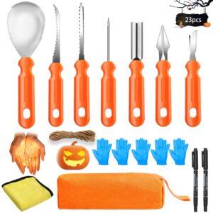 cojosqc 23-pcs pumpkin carving kits, halloween pumpkin lights essential carving tools, jack-o'-lantern tool set, a perfect set of carving knives for kids' halloween decorations.