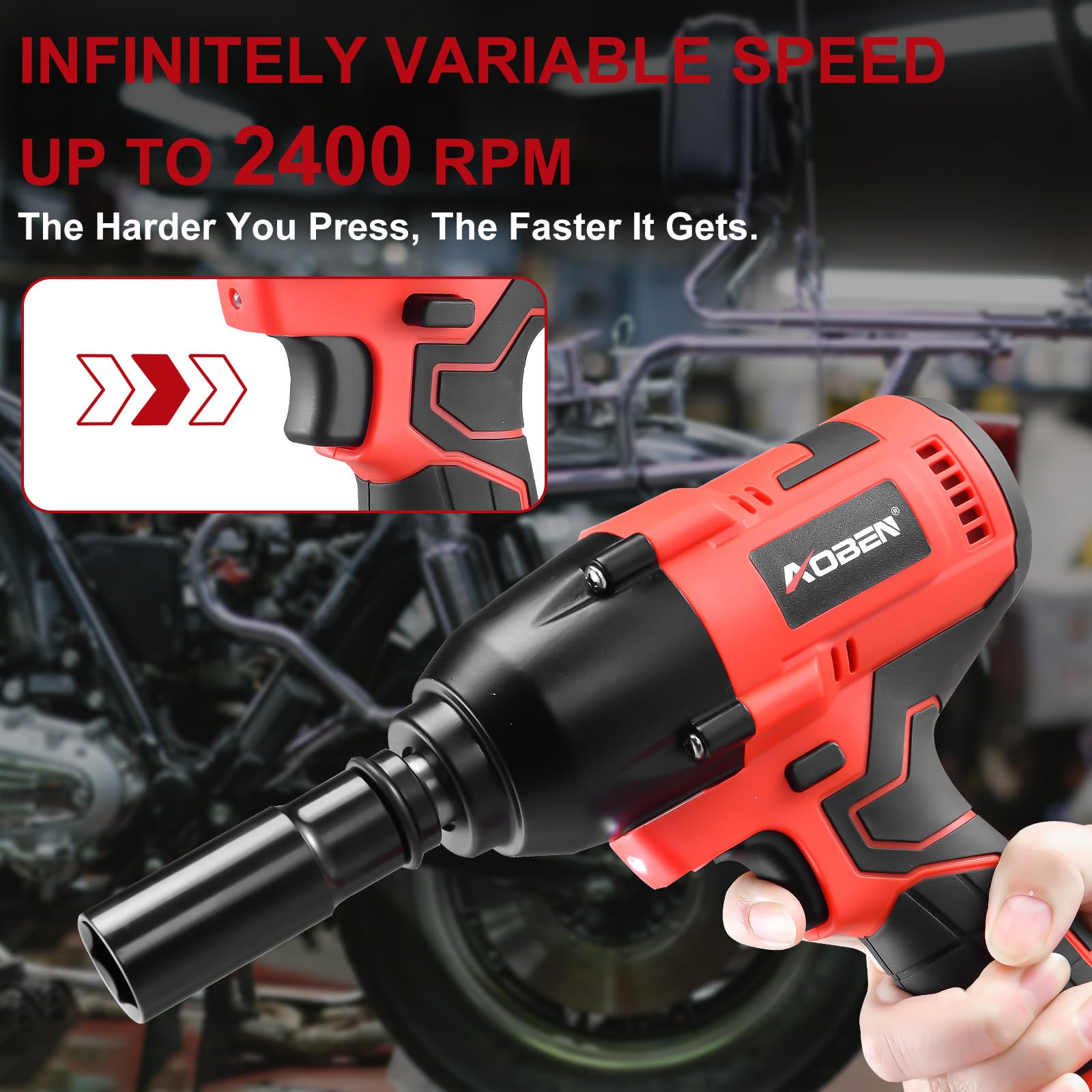 AOBEN Cordless Impact Wrench 1/2 Inch, Power Impact Gun Kit, Max 600N. M/450Ft-lbs High Torque Electric Impact Driver for Car RV Tire, 4.0Ah Battery, Charger, 6 Sockets & Storage Tool Case