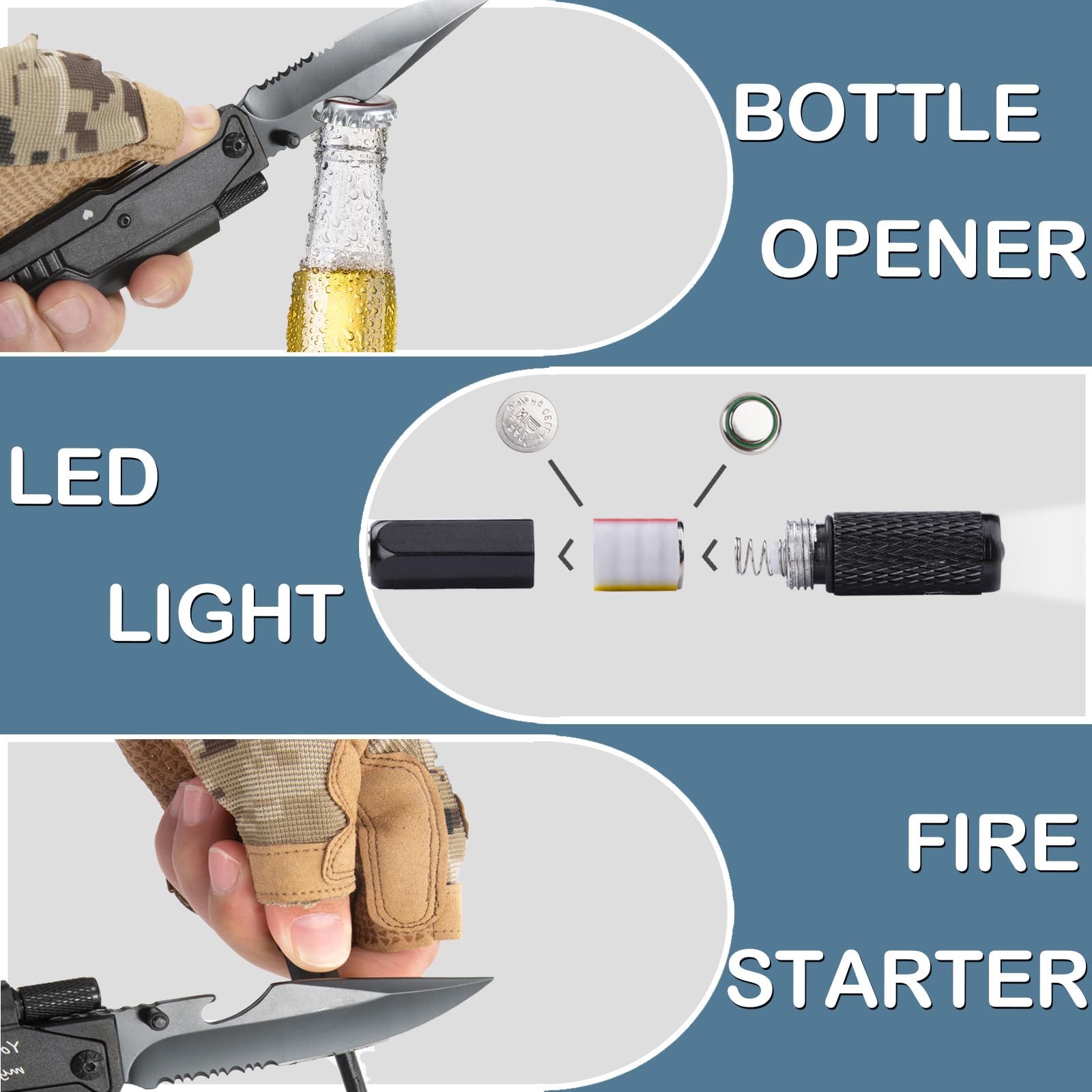 Gifts for Men Husband Him, Engraved Pocket Knife, Valentinens Day Anniversary Birthday Gifts for Him Boyfriend Husband, 7 in 1 Multi-Function Folding Knives with Fire Starter LED Light