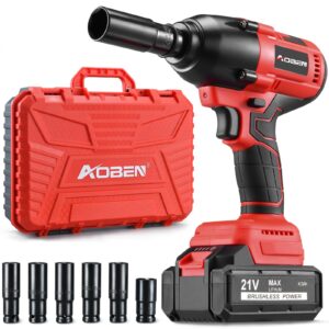 aoben cordless impact wrench 1/2 inch, power impact gun kit, max 600n. m/450ft-lbs high torque electric impact driver for car rv tire, 4.0ah battery, charger, 6 sockets & storage tool case