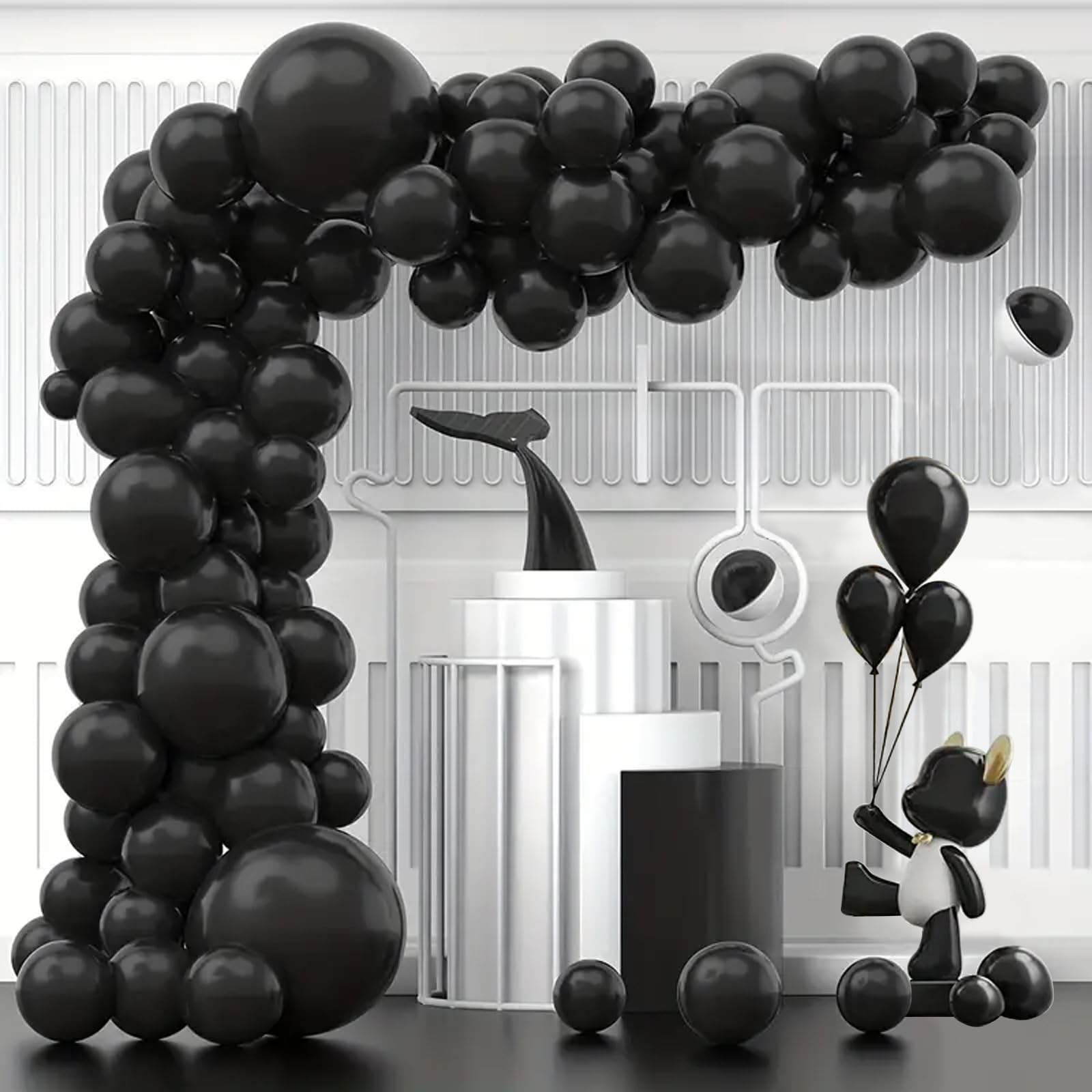 140pcs Balloon Arch Kit, Black Balloons of Different Sizes Pack of 18 12 10 5 Inch Party Balloon Kit for Birthday Party or Balloon Arch as Graduation Wedding Baby Shower Anniversary Party