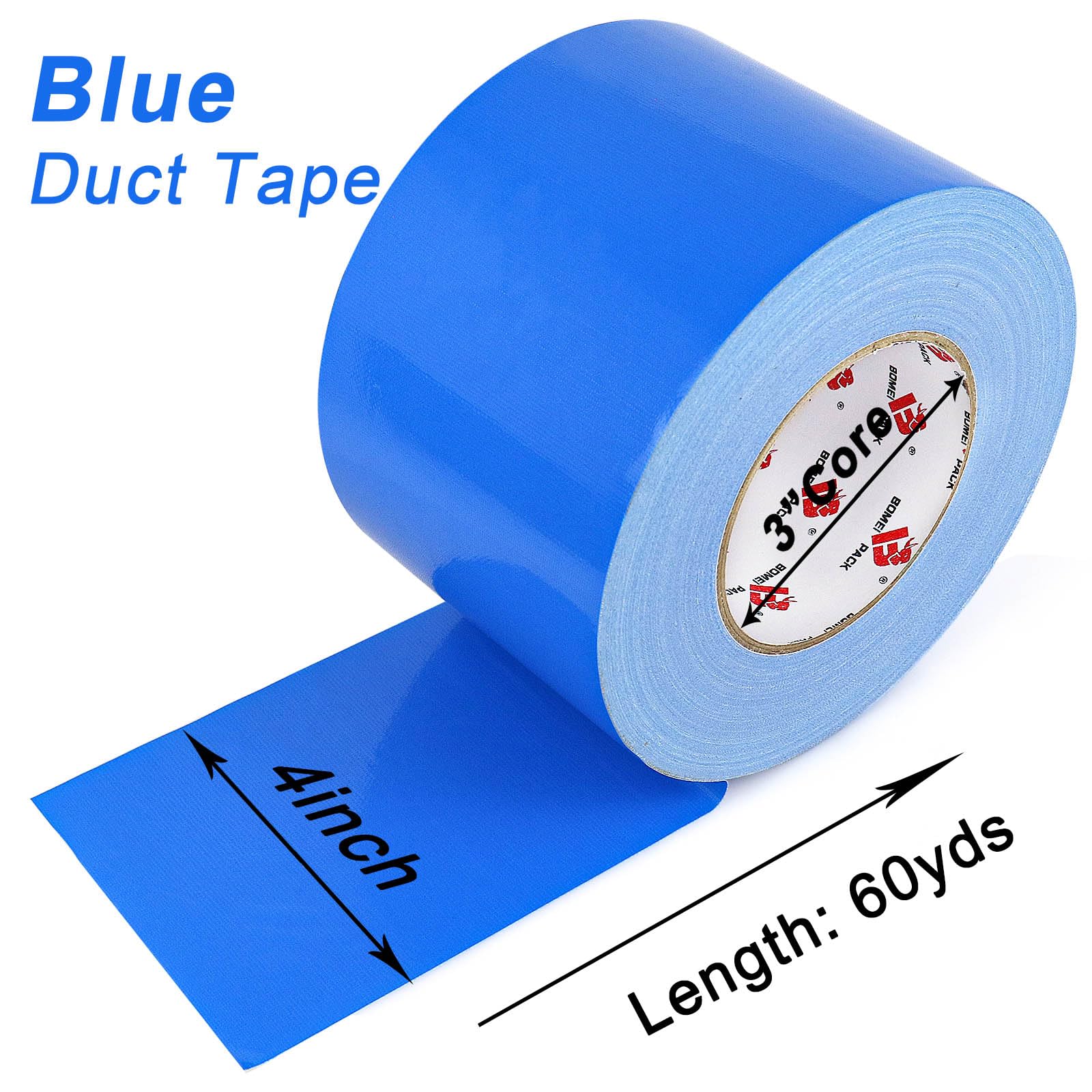 BOMEI PACK 4 Inches Blue Duct Tape,Wide Roll,9 Mil Heavy Duty Colored Duct Tape,4 Inch x 60 Yards,Strong,Flexible,All Weather and Tear by Hand,Residue Free for Home Art Craft Repairs