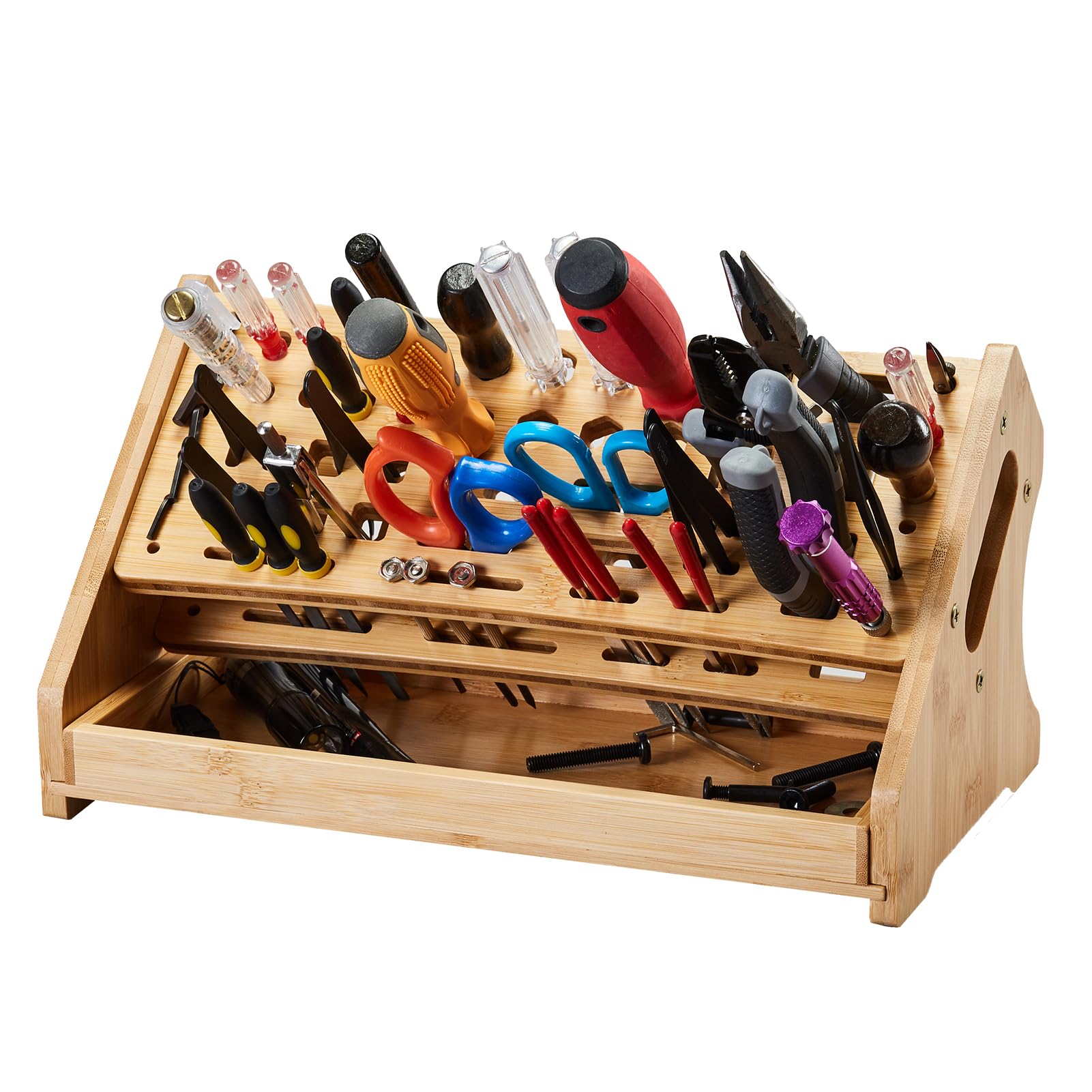 ESYTEOOT Bamboo Screwdriver Organizer Rack Tools Desktop Hand Tool Stand and Repair Tool Storage Holder