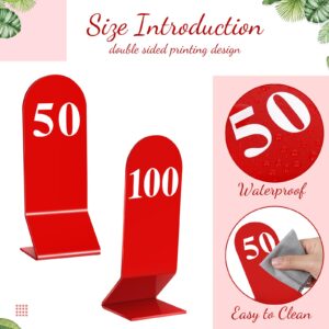 Geetery 100 Pcs Acrylic Table Numbers 1-100 Double Sided Table Number Cards Wedding Table Number Stands Restaurant Table Tent Table Number Signs for Party Banquets Supplies, 2.36 x 6.3 Inch (Red)