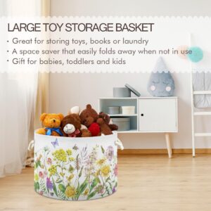 linqin Large Collapsible Cotton Rope Basket Wildflower Floral Laundry Basket 20 x 14 Inches Storage Basket Organizer for Toys, Pillows, Cushions in Living Room, Home Decor