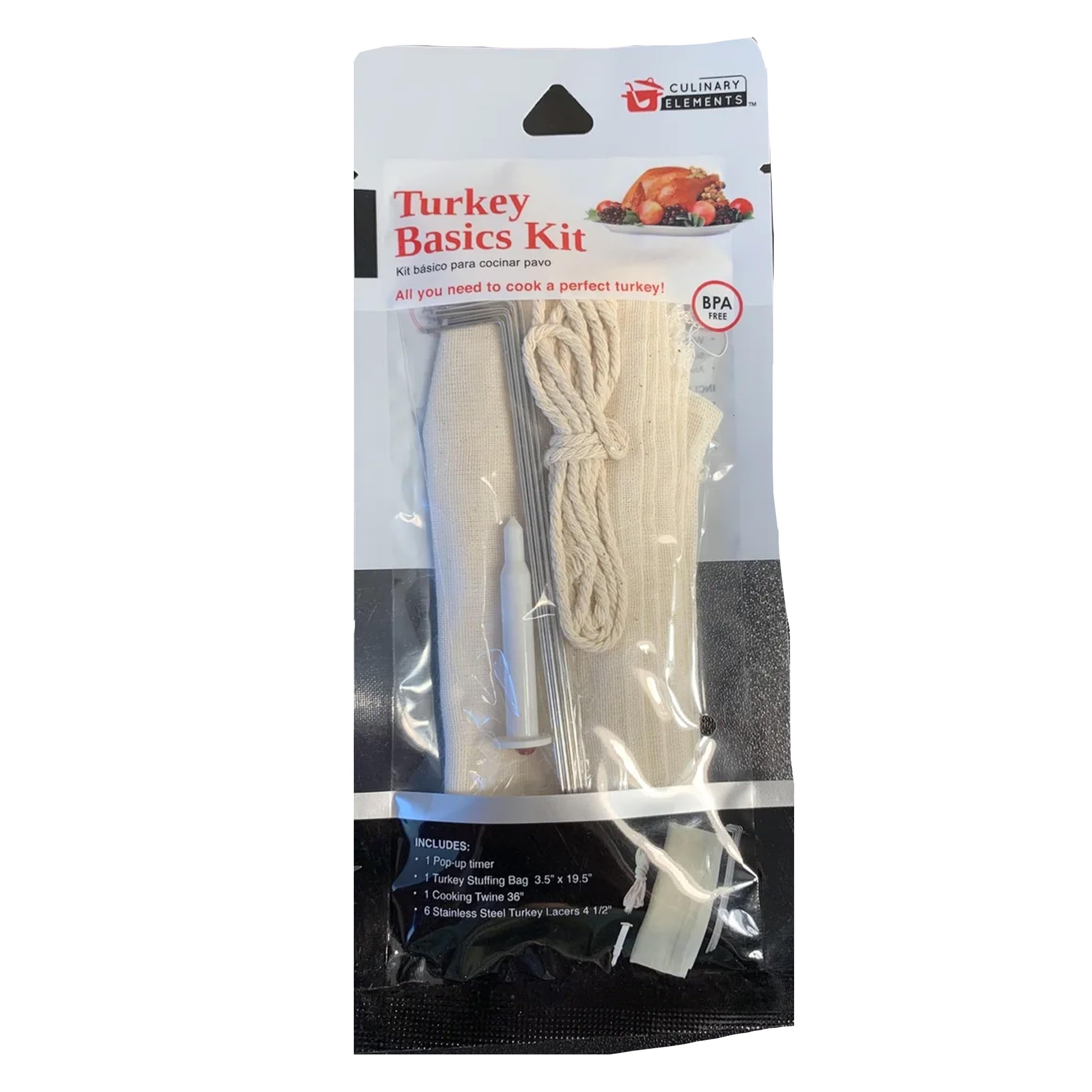 Turkey Basics Kit: Make the Perfect Turkey, Includes Pop-up Timer, Stuffing Bag, Twine & 6 Stainless Steel Turkey Lacers