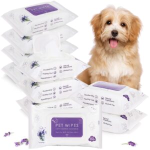 treela 10 packs of 800 dog wipes pet wipes cat grooming supplies for paws, butt, ear, skin, eye, body cleaning bath stain odor remover, home or travel use(lavender)