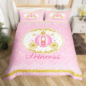 princess style duvet cover,children pink luxury bedding set,carriage comforter cover for girls kids room decor,women cute cartoon lightweight bedspread cover queen size with 2 pillow cases