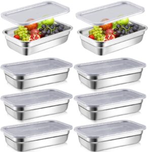 suttmin 8 pcs hotel pan with pp plastic lid steam table pan stainless steel restaurant pans 1/4 size catering pans food prep pan restaurant anti clogging steamer for buffet hotel (2.5 inch deep)