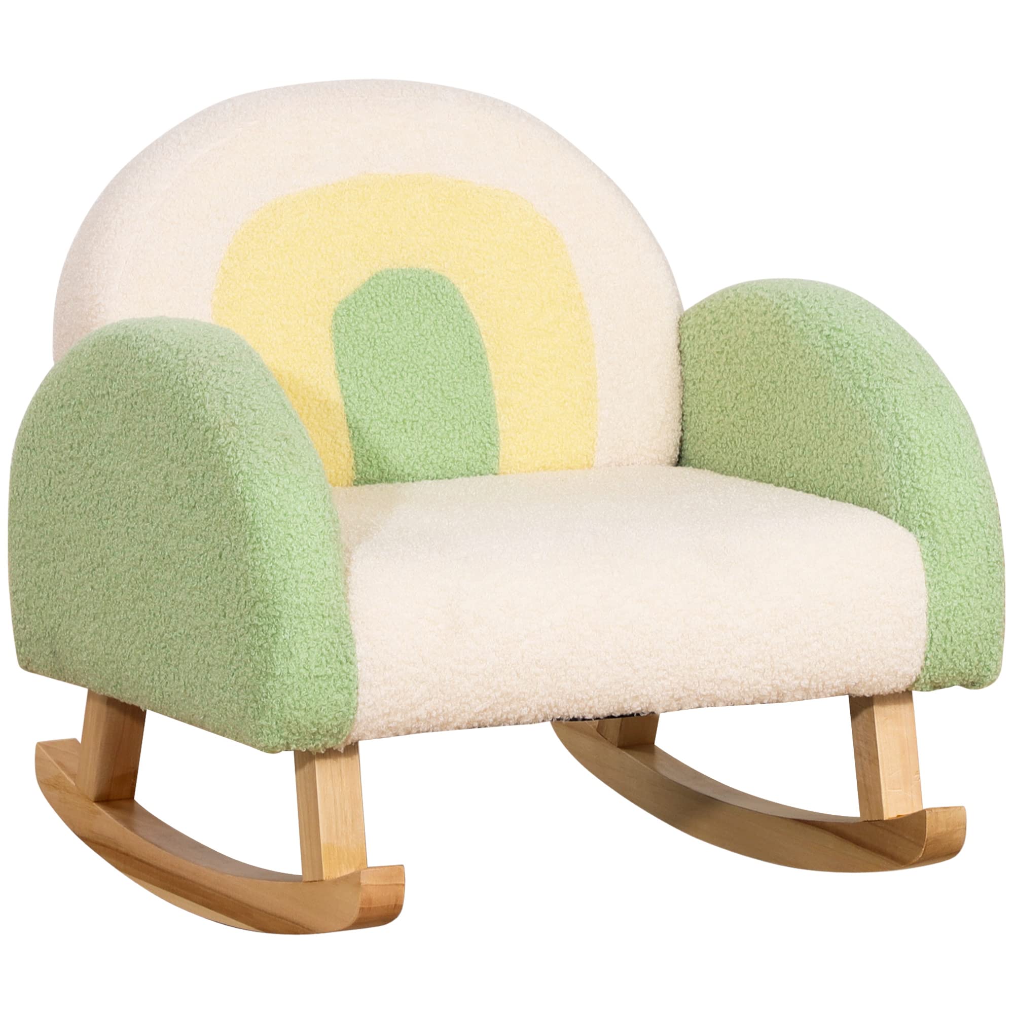 Qaba Kids Sofa, Toddler Rocking Chair with Solid Wooden Frame, Faux Lamb Fleece Fabric, Kids Arm Chair for Nursery or Playroom, Ages 18-36 Months, Green