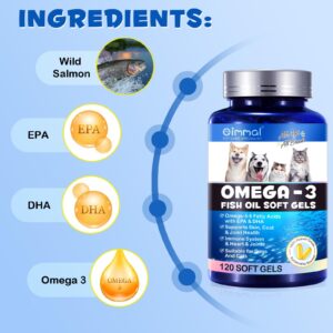 Omega-3 Pet, Salmon Oil Soft Gels for Dogs and Cats (120pcs)- Skin and Coat Health Supplement with EPA & DHA Fatty Acids, Omega-3 Fish Oil Pills Treats for Pet Shedding, Skin Allergy, Itch Relief