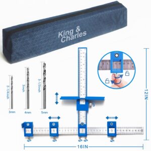 King&Charles Cabinet Hardware Jig, Cabinet Handle Jig with Point Wood Drils Bits, Cabinet Jig for Handles and Pulls on Drawers/Cabinets/Doors, Cabinet Hardware Template Tool Set.