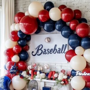 Navy Blue Red Balloon Garland - Double Stuffed Royal Blue Balloons Nude Cream White Sand Pastel Red Balloons Arch Kit For Birthday Baby Shower Gender Reveal Nautical Baseball Patriotic Decorations