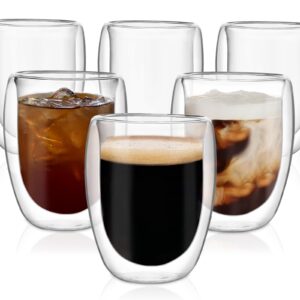 Moretoes Double Walled Glass Coffee Mugs, 6pcs 12oz Clear Cup with Insulated Layer for Latte, Cappuccino, Ice Tea, Hot Beverage