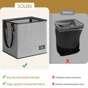 SOLEDI Collapsible Laundry Baskets, 2-Pack 50L (13 Gal) Collapsible Laundry Tote with Extended Easy Carry Handle, Sturdy Iron Wire Frame, Freestanding Clothes Basket for Bathroom, Bedroom, Dorm. Grey