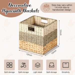 6 Pack Natural Wicker Storage Cubes Baskets 12 x 12 Wicker Basket Laundry Organizer for Cube Shelf, Foldable Square Baskets with Built in Handles for Shelves Decor Inserts