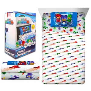 PJ Masks Bedding Set Toddler Bed - Bundle with PJ Masks Bed Sheets with Flat Sheet, Fitted Sheet, and Pillowcase for Twin Bed Plus Stickers, More | PJ Masks Sheets Twin