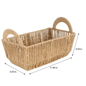 Simplify Small Shelf Storage Basket | Dimensions: 11.4"x 6.5"x4.5" | 2 Carry Handles | Vertical Weave Design | Paper Rope Material | Great for Living Spaces | Great For Storage and Display