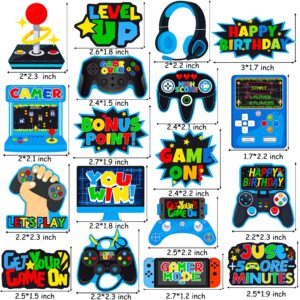 Video Game Cupcake Toppers 36pcs Game Party Cupcake Picks Game On Controllers Cake Picks Gamepad Birthday Party Decoration for Game Theme Baby Shower Supplies(Blue)