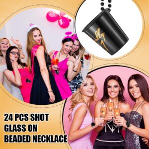 Bokon 24 Pcs 21st Birthday Shot Glass Finally 21 Birthday Shot Necklaces Cups Plastic 21st Shot Glass on Beaded Necklaces for Adults Birthday Party Supplies Favors Decorations (Black)