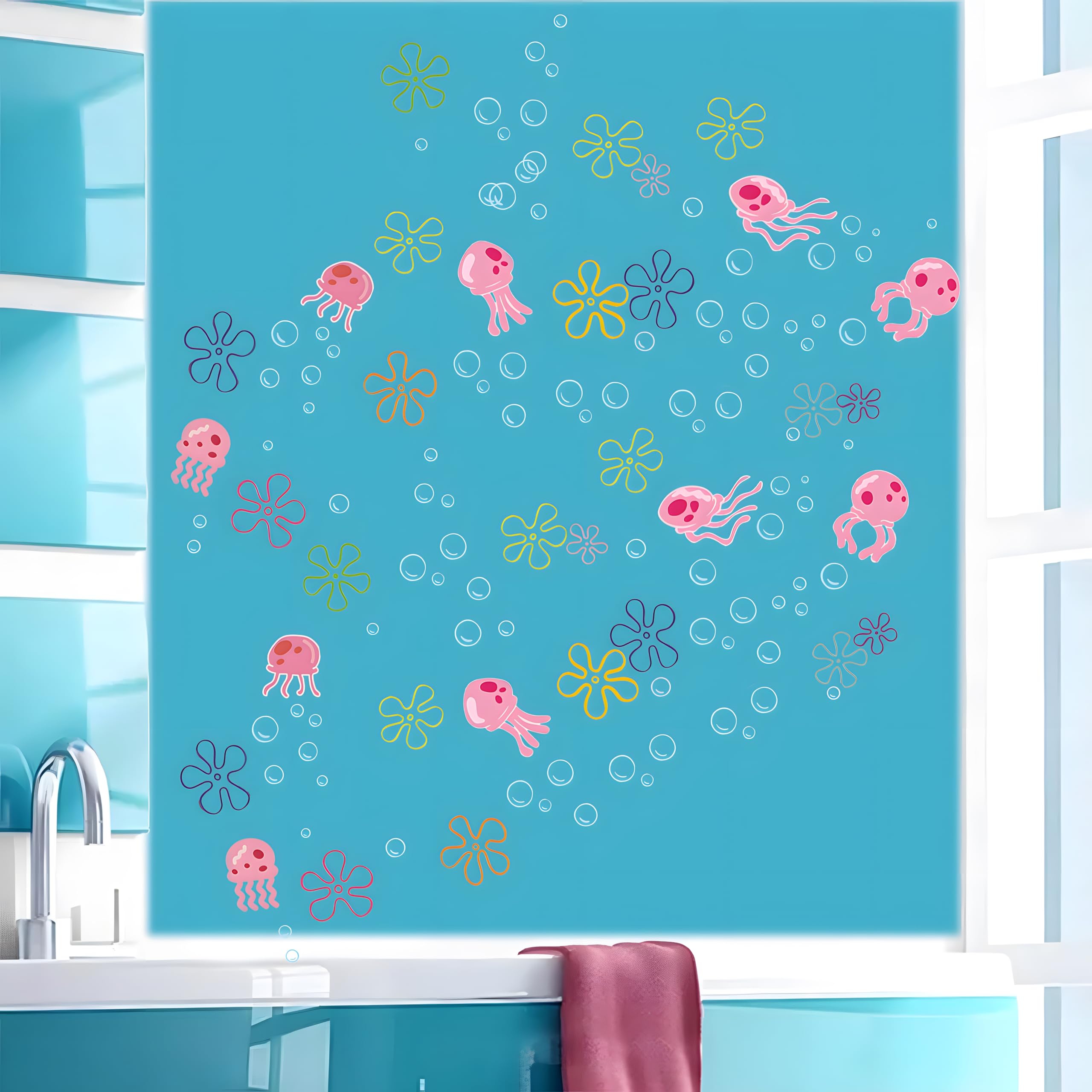 Jellyfish Bubbles Wall Stickers Under The Sea Ocean Wall Decals Bedroom Bathroom Baby Nursery Wall Decor Birthday Party Backdrop for Boys Girls