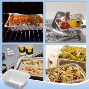 iHomeSet 60 Pack 1 lb Rectangular Disposable Aluminum Foil Pan 16 oz Take Out Food Containers with Clear Plastic Dome Lids, for Catering, Baking, Roasting Food