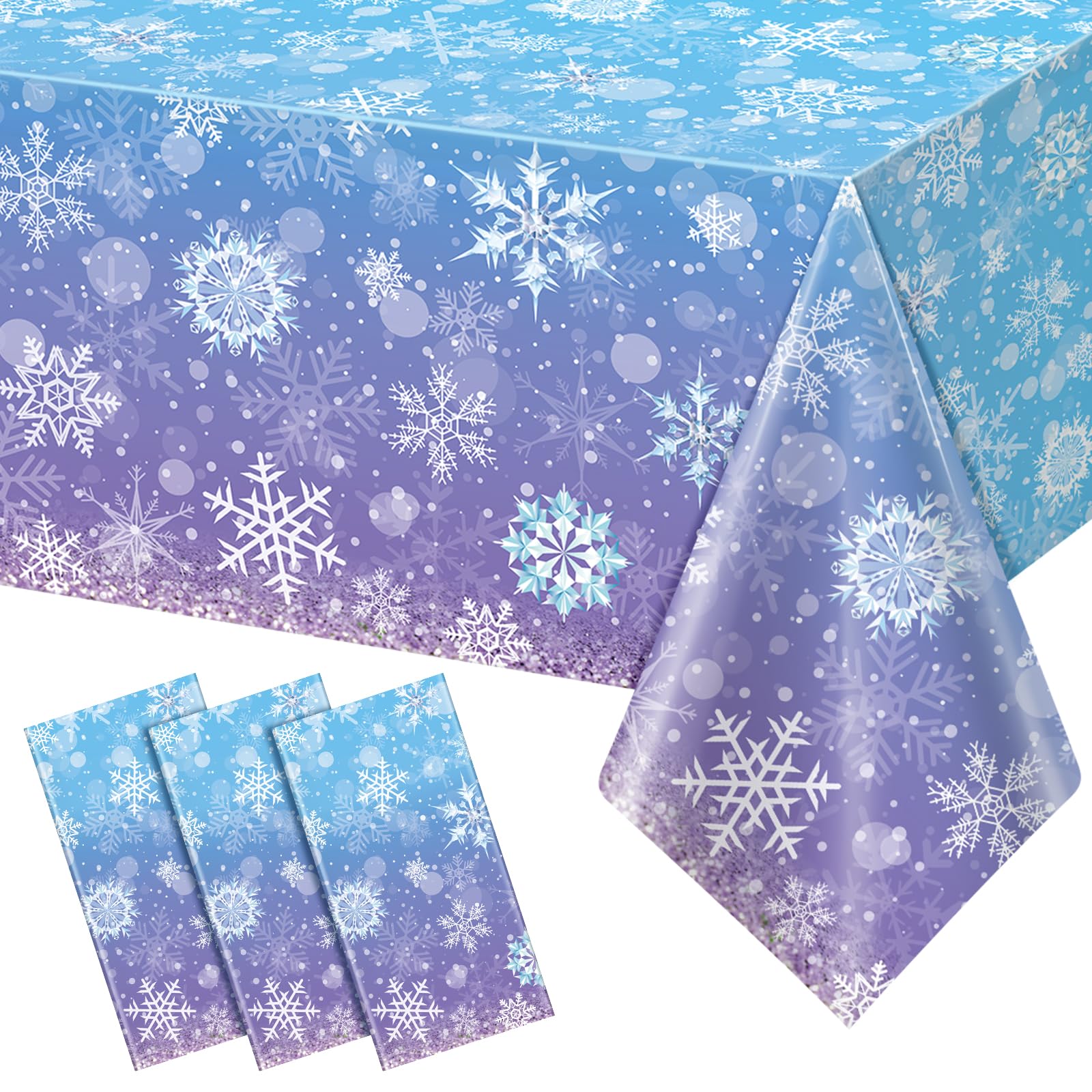 3 Pack Winter Snowflake Plastic Tablecloth Decorations, Blue and Purple Snowflake Winter Wonderland Disposable Table Cover for Christmas Winter Holiday New Year Party Supplies Decorations, 54x108 Inch