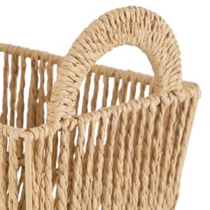 Simplify Small Shelf Storage Basket | Dimensions: 11.4"x 6.5"x4.5" | 2 Carry Handles | Vertical Weave Design | Paper Rope Material | Great for Living Spaces | Great For Storage and Display