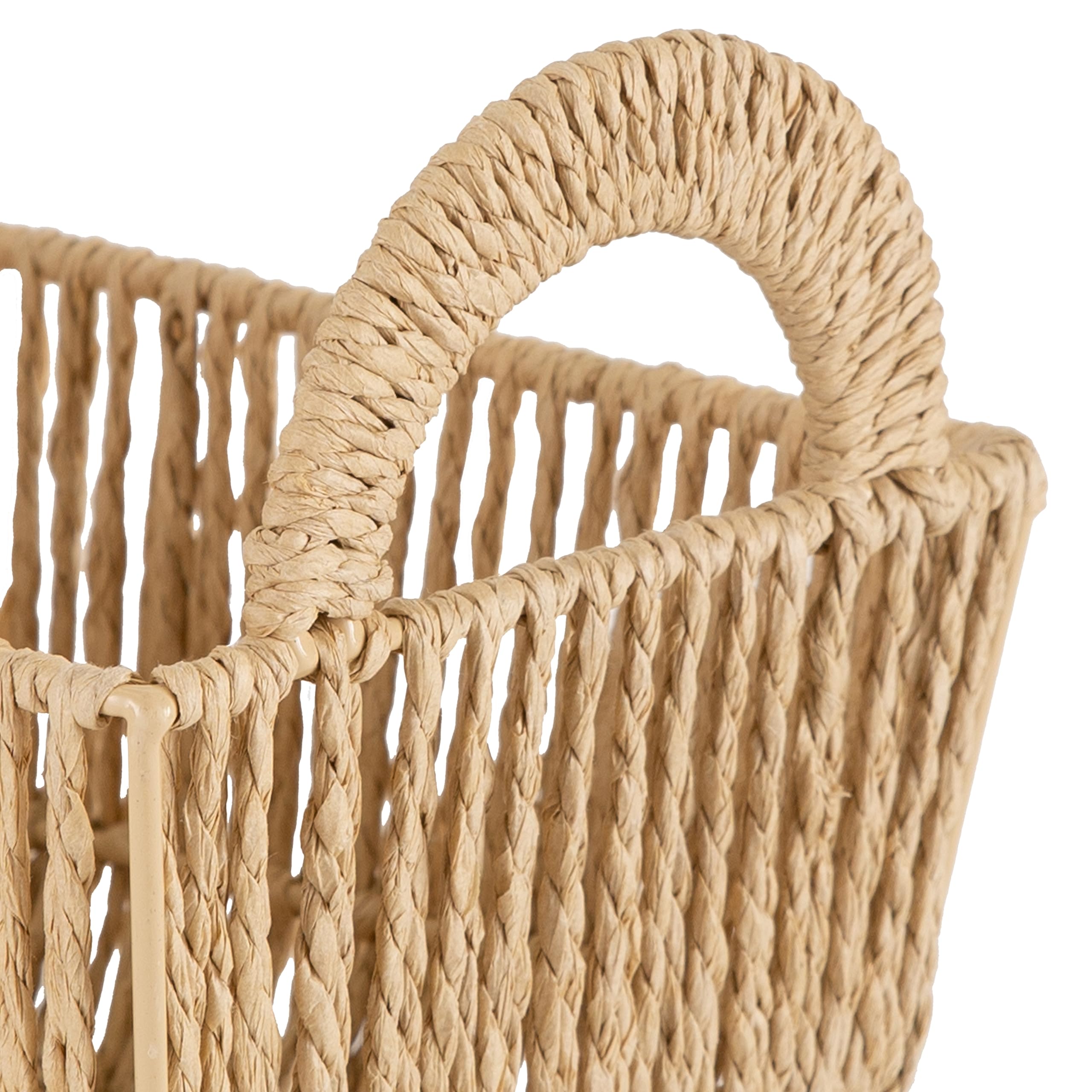 Simplify Small Shelf Storage Basket | Dimensions: 11.4"x 6.5"x4.5" | 2 Carry Handles | Vertical Weave Design | Paper Rope Material | Great for Living Spaces | Great For Storage and Display