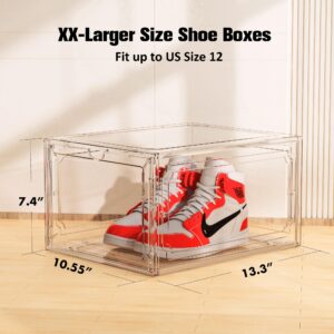 Kuject XX-Large Shoe Storage Boxes Clear Plastic Stackable, Shoe Organizer for Closet, Shoe Display Containers Rack for Sneaker, Drop Front Shoe Case with Magnetic Door 7 Pack Fit up to US Size 12