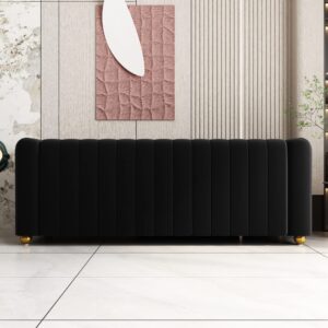 ANTTYBALE Sofa Mid Century Modern Button Tufted Velvet Living Room Couch Loveseat Sofa with Gold Metal Legs (P51-Black 2pcs)