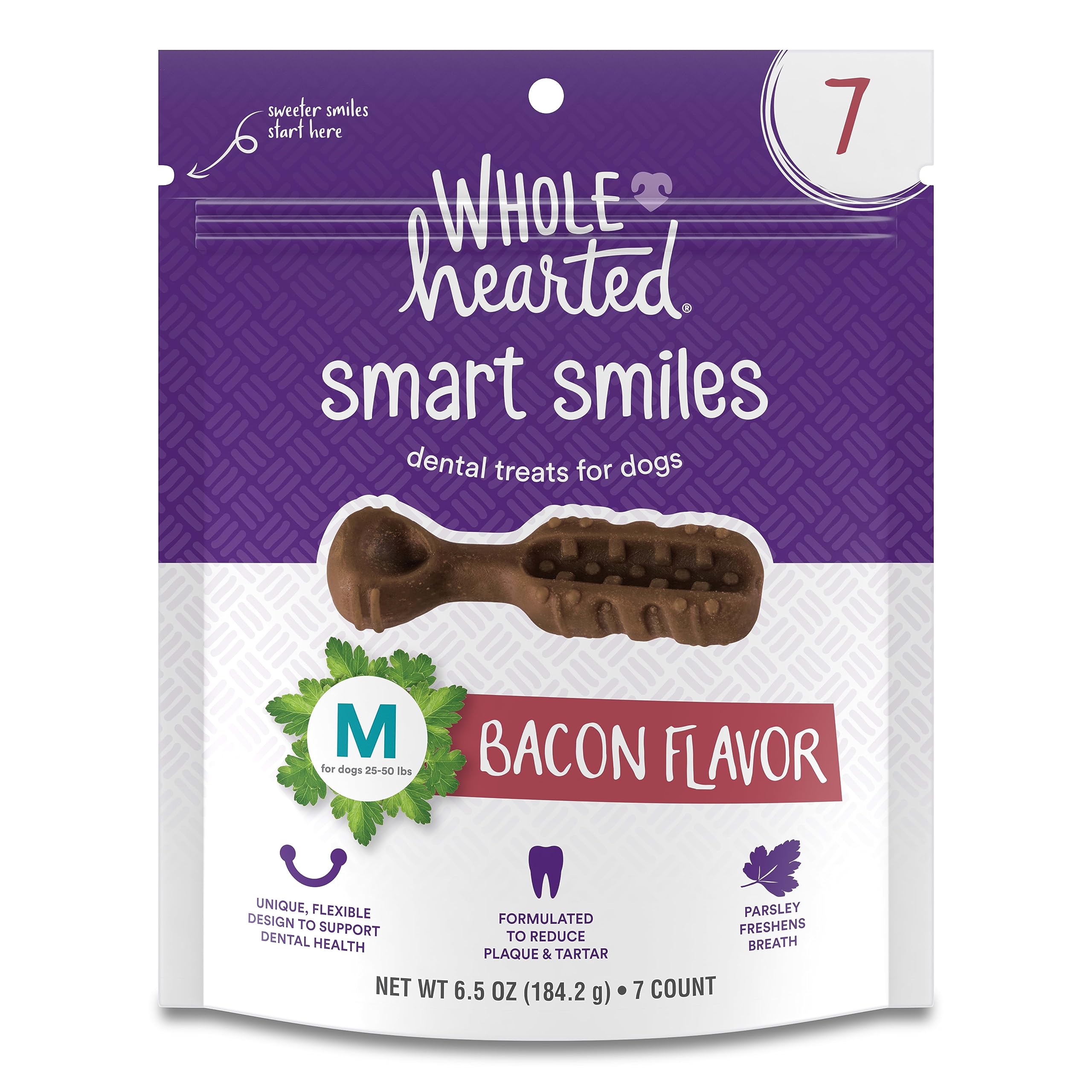 WholeHearted Smart Smiles Bacon Flavor Medium Dog Dental Treats 6.5 oz. Count of 7