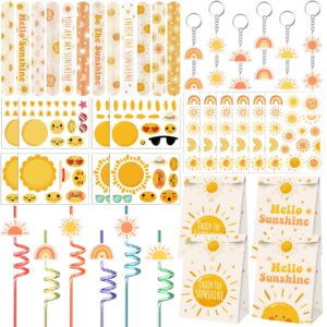 erweicet boho sun party favors 72 pcs sunshine slap bracelet boho rainbow temporary tattoos diy stickers keychain plastic straws gift bags for kids sun theme birthday party baby shower